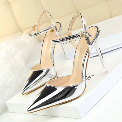 86-1 Style Simple Slim Ultra High Heel Shallow Painted Leather Sexy Nightclub Slimming One-word Strap Women Cool Shoes Soldes-ShopOnline