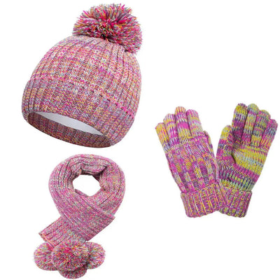 6PCS Kids Hat Scarf Gloves Set Winter Warm Knit Bonnet Mittens for Boys Girls Soldes-ShopOnline