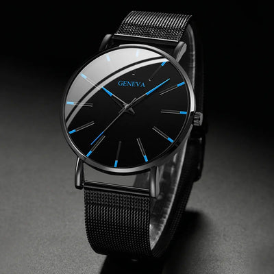 GENEVA kit/set 2PCS Montres d'affaires noires pour hommes, mode, bande de maille ultra mince, montre à quartz pour homme, bracelet d'horloge masculin décontracté garçon homme idée de cadeau à Prix Discount - Soldes-ShopOnline