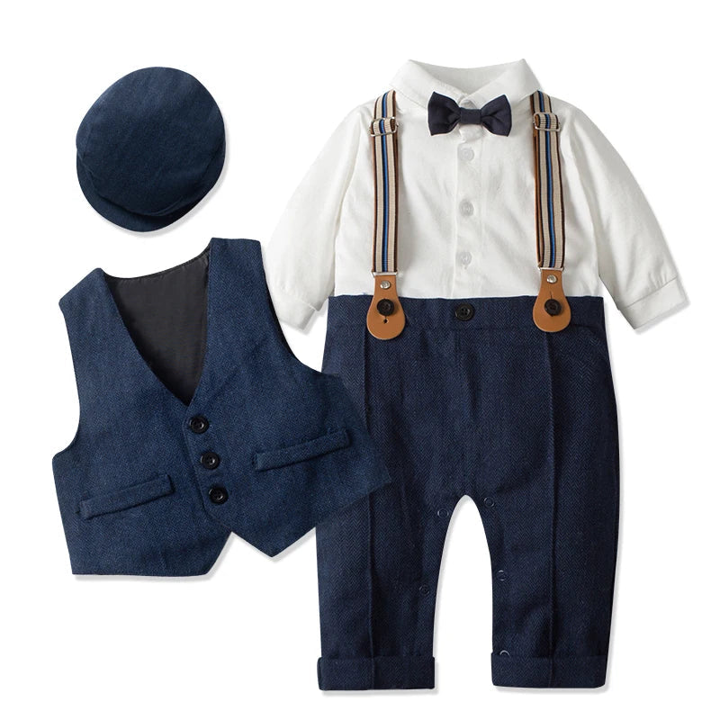 Costume Bébé Garçon Gentleman – Combinaison + Gilet + Chapeau Soldes-ShopOnline