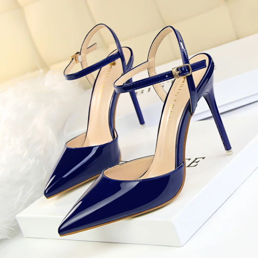 86-1 Style Simple Slim Ultra High Heel Shallow Painted Leather Sexy Nightclub Slimming One-word Strap Women Cool Shoes Soldes-ShopOnline