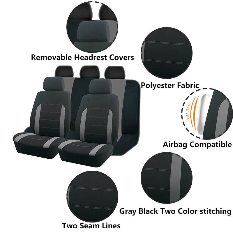 Housses de Siège Universelles AUTO PLUS – Tissu Polyester, 9 Pièces, Toutes Voitures Soldes-ShopOnline