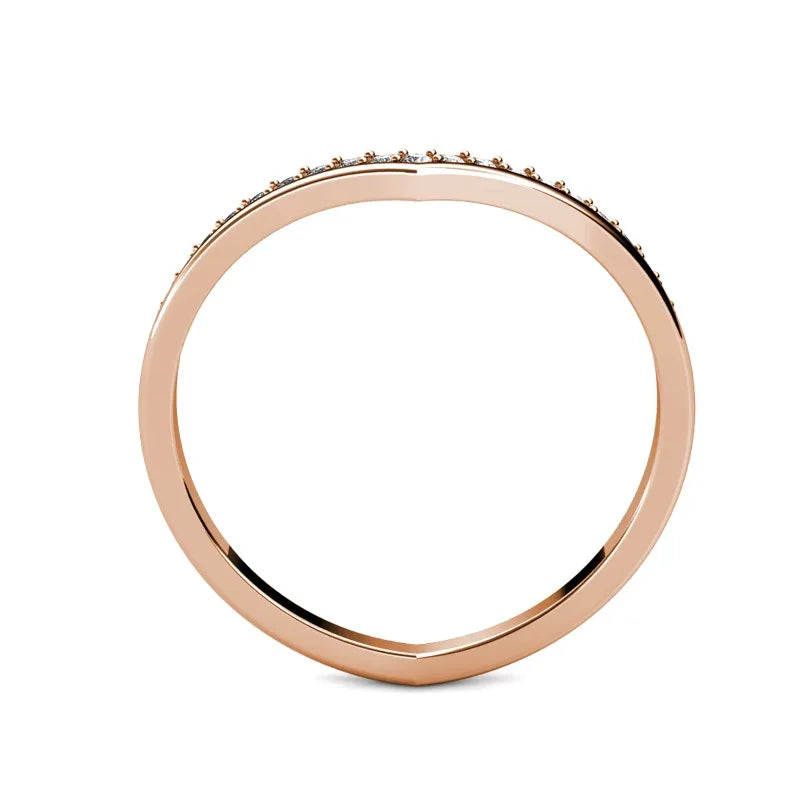 Daisini – Bague Double Rang Forme V Cristaux Swarovski | Laiton Plaqué Or Rose, Vintage Luxe Léger, Soirée & Quotidien Soldes-ShopOnline