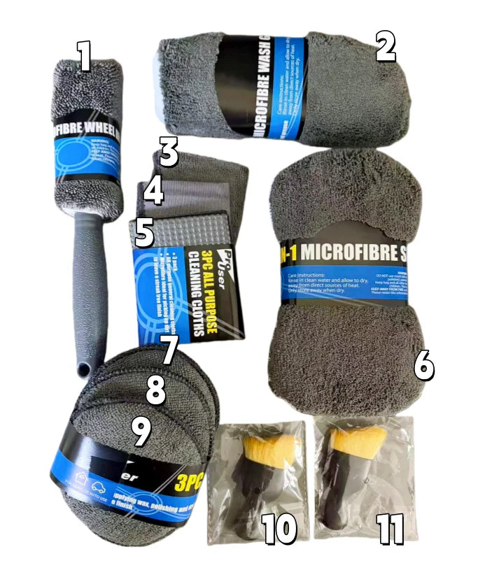 Kit Nettoyage Voiture Microfibre SEAMETAL 11 Pièces – Brosse Jantes, Éponge, Gant & Sac de Rangement Soldes-ShopOnline