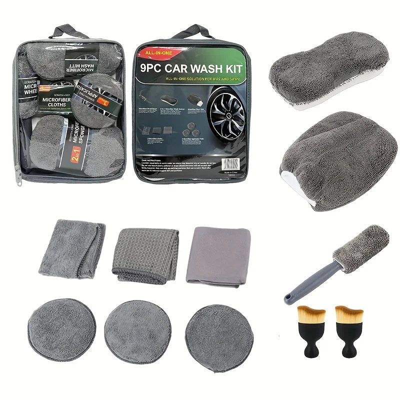 Kit Nettoyage Voiture Microfibre SEAMETAL 11 Pièces – Brosse Jantes, Éponge, Gant & Sac de Rangement Soldes-ShopOnline