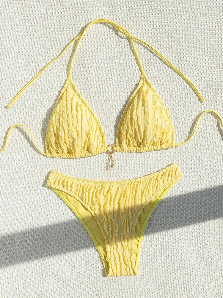 Bikini 2 Pièces Volanté Halter ZerZerOne – Maillot de Bain Femme Été Plage, Tailles S-XL Soldes-ShopOnline