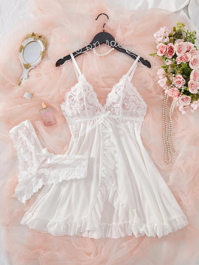 Sexy Lingerie Set Women Erotic Bra Nightdress Sexy Lace Sleepwear Solid Slim Soft Dresses V Neck Full Slip Sleepwear & Dresses Soldes-ShopOnline