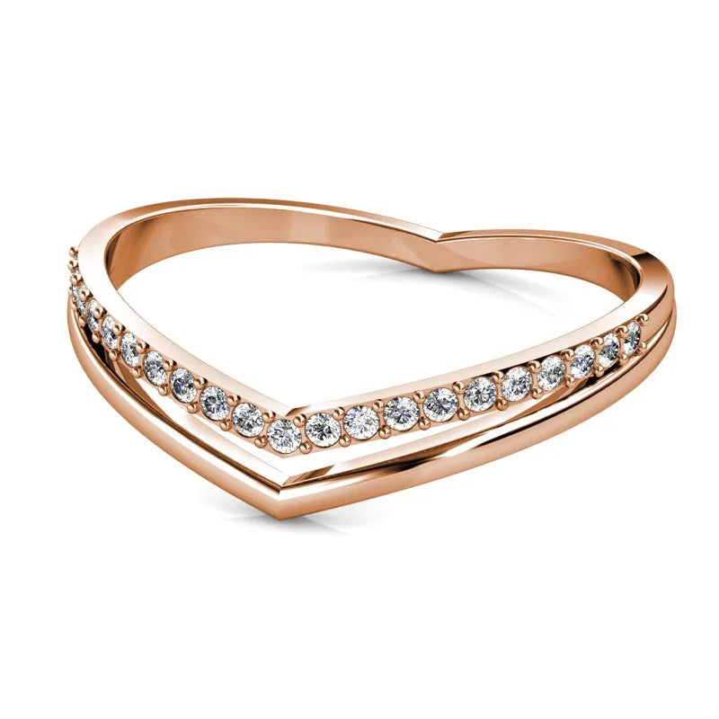 Daisini – Bague Double Rang Forme V Cristaux Swarovski | Laiton Plaqué Or Rose, Vintage Luxe Léger, Soirée & Quotidien Soldes-ShopOnline