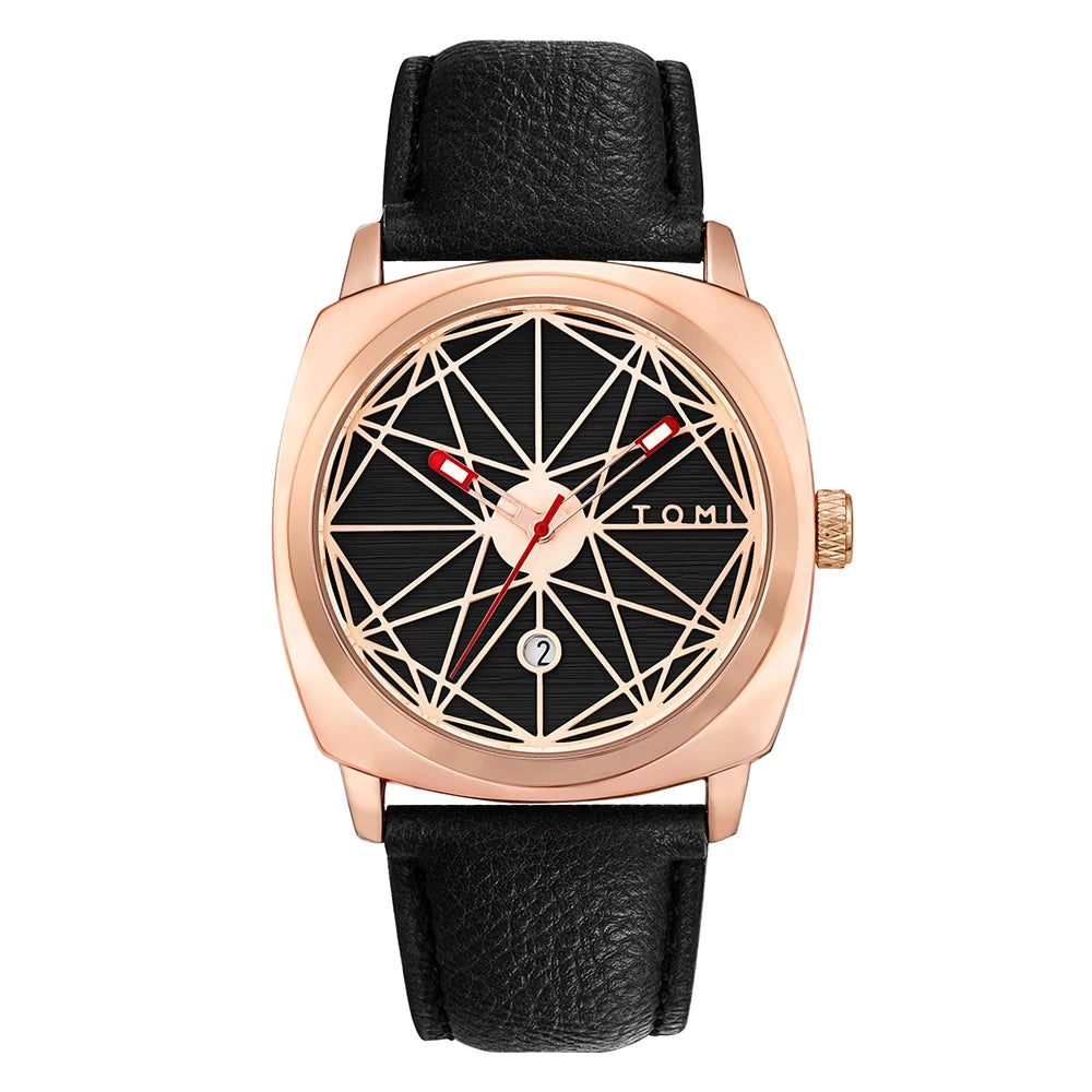 TOMI – Montre Quartz Homme Luxe & Polyvalente | Cadran Rond 40mm, Bracelet PU, Calendrier, Business & Loisir Soldes-ShopOnline
