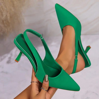 Women Sandals 2024 New Summer High Heels Closed Toe Single Sandals Thin Mid-heeled Fashion Hollow Pointed Toe Women Sandals Soldes-ShopOnline