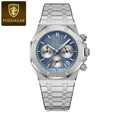 POEDAGAR Montres de luxe d’origine pour hommes Chronographe de date Montre à quartz en acier inoxydable Montre-bracelet étanche à la mode lumineuse pour homme - Soldes-ShopOnline