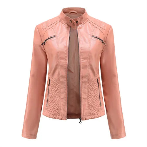 Women Leather Jacket, 2026 Autumn Spring Women's Moto Biker Zipper Jackets Red Black Apricot Coffee Coat Ladies Outerwear S-3XL Soldes-ShopOnline
