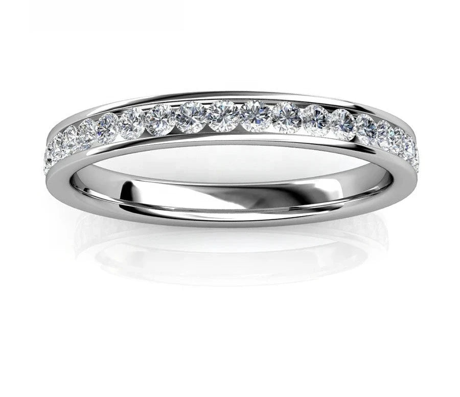 Daisini Eternity Band Wedding Engagement Rings Embellished with Swarovski Crystals 18k White Gold  for Women Men Stack-able Soldes-ShopOnline