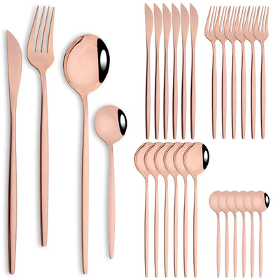24pcs Stainless Steel Cutlery Set Knife Coffee Spoon Fork Dinnerware Set Mirror Durable Flatware Western Party Kitchen Tableware Soldes-ShopOnline