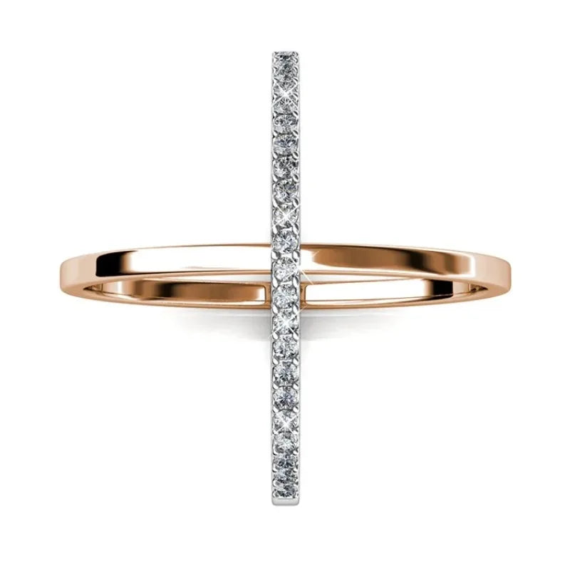 Daisini – Bague Bicolore Argent 925 & Or Blanc 18K | 22 Cristaux Swarovski, Ligne Croisée, Mariage & Soirée Soldes-ShopOnline