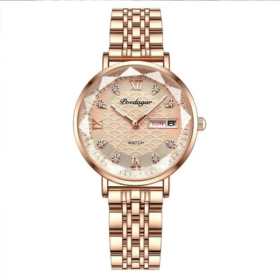 POEDAGAR Montre Femmes Nouvelle Mode Luxe Acier Inoxydable Montre-Bracelet Bracelet Simple Or Rose Étanche Lumineux Mesdames Montres Femmes - Soldes-ShopOnline