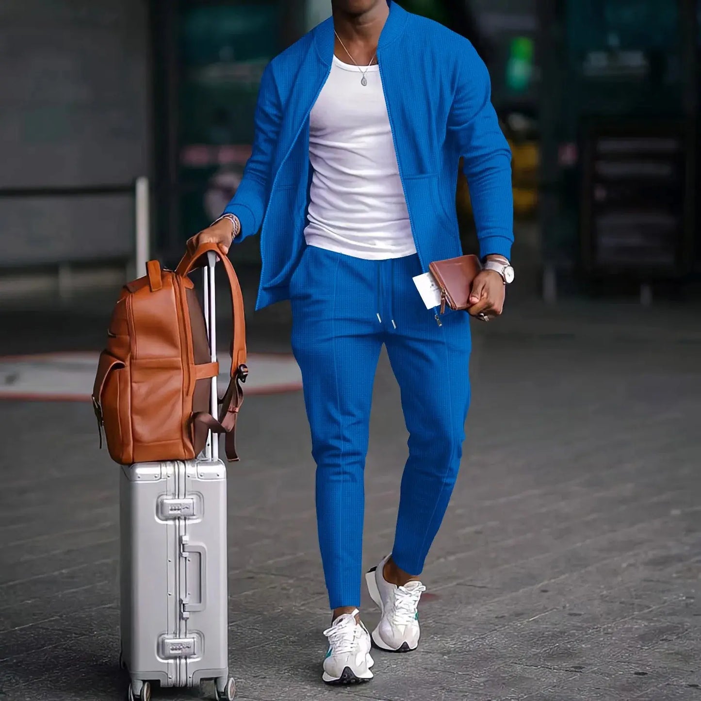 2025 nouveau printemps et automne hommes stand collar couleur unie  Waffle pantalon complet deux costumes pour hommes vêtements pour hommes ensemble décontracter chics classe d’été pour homme - Soldes-ShopOnline
