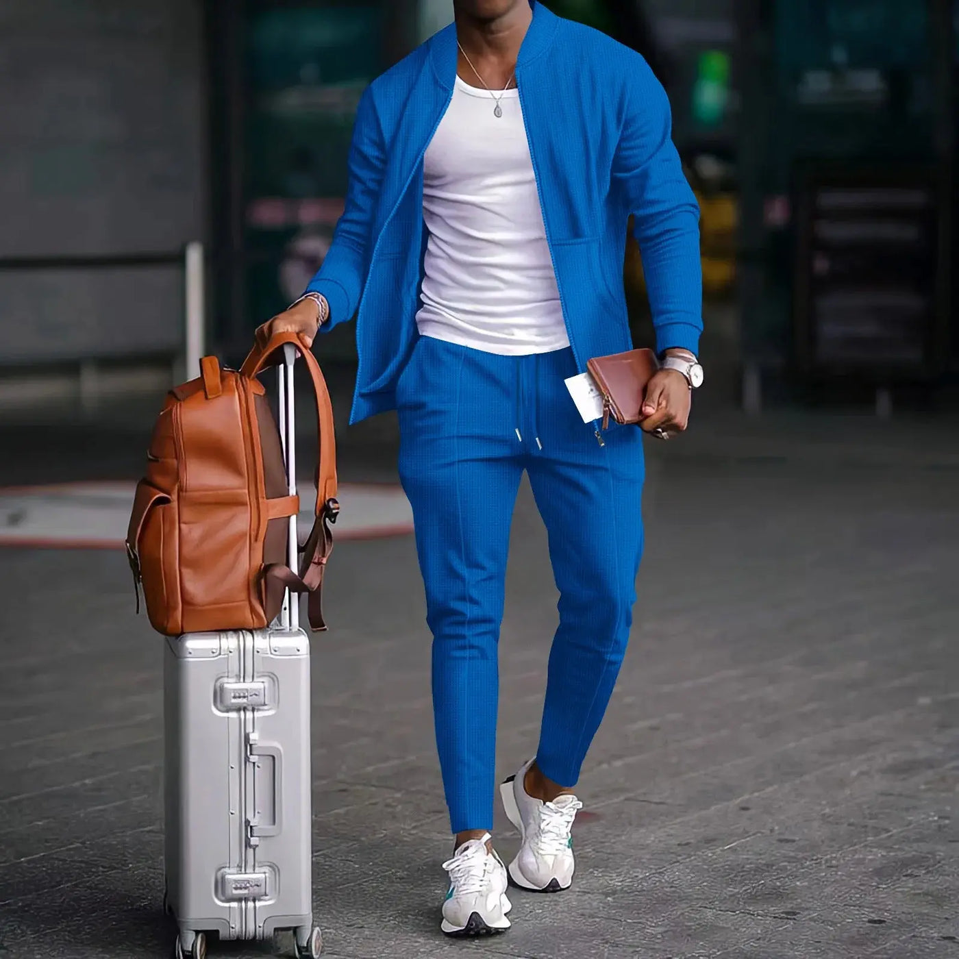 2025 nouveau printemps et automne hommes stand collar couleur unie  Waffle pantalon complet deux costumes pour hommes vêtements pour hommes ensemble décontracter chics classe d’été pour homme - Soldes-ShopOnline