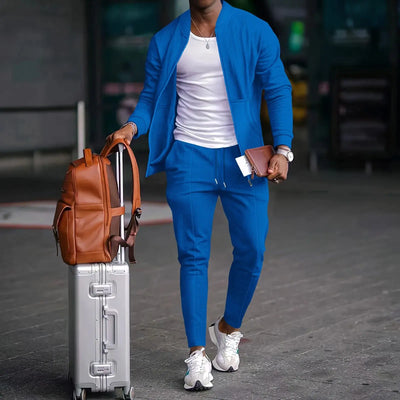 2025 nouveau printemps et automne hommes stand collar couleur unie  Waffle pantalon complet deux costumes pour hommes vêtements pour hommes ensemble décontracter chics classe d’été pour homme - Soldes-ShopOnline