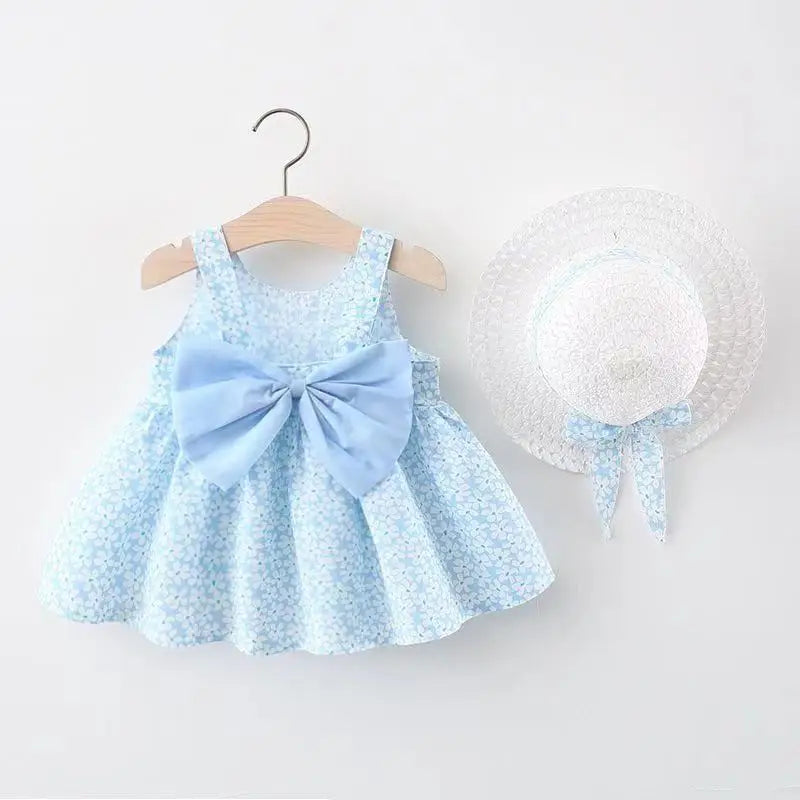 Robe Princesse Bébé Fille LJW – Fleurie, Sans Manches, Noeud + Chapeau, 0-3 Ans Soldes-ShopOnline