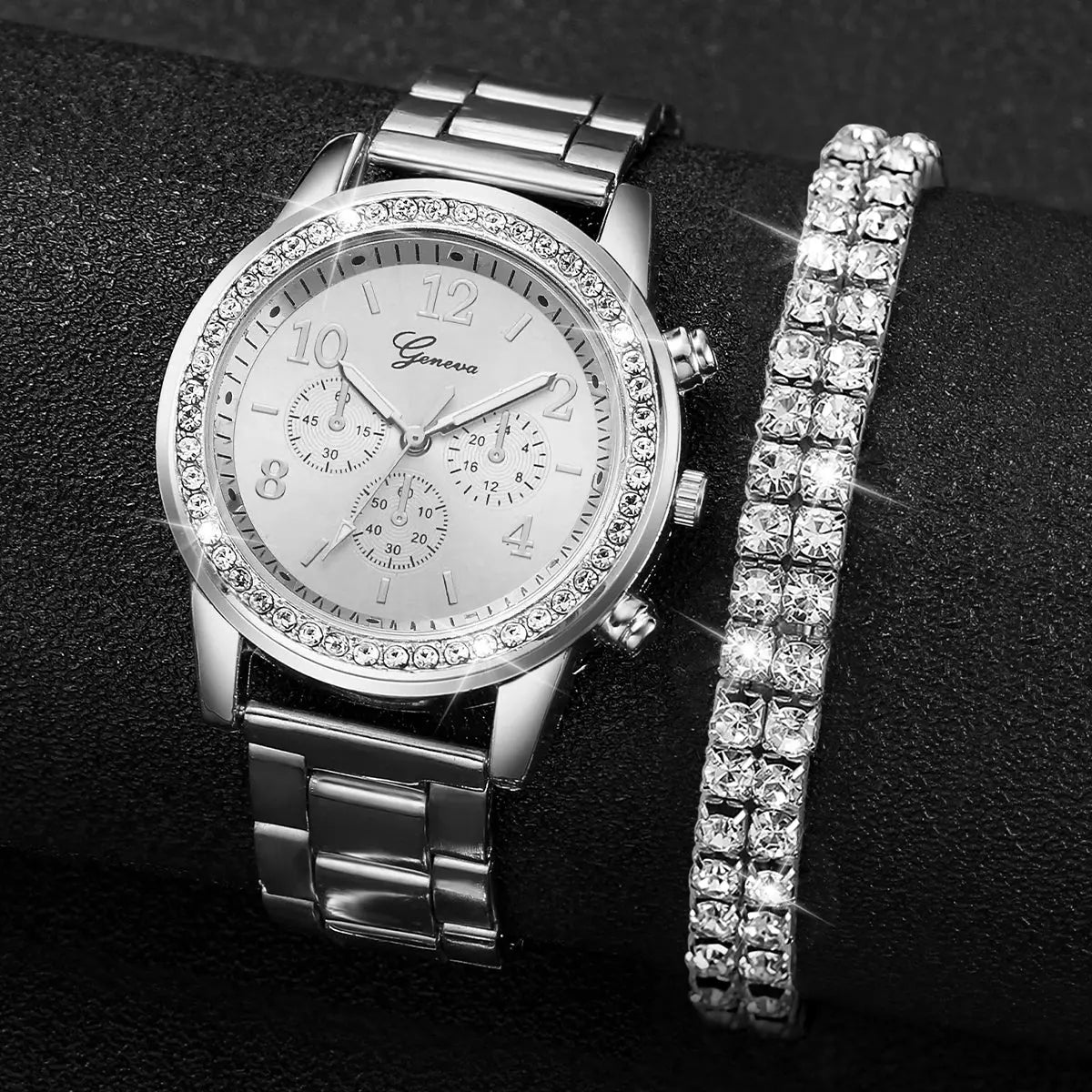 GENEVA 2PCS Mode Strass Montre Femme Bande En Acier Doré Montres-Bracelets Quartz Ensemble De Bracelets En Diamant (Sans Boîte)Filles/Femmes idée de cadeau à Prix Discount - Soldes-ShopOnline