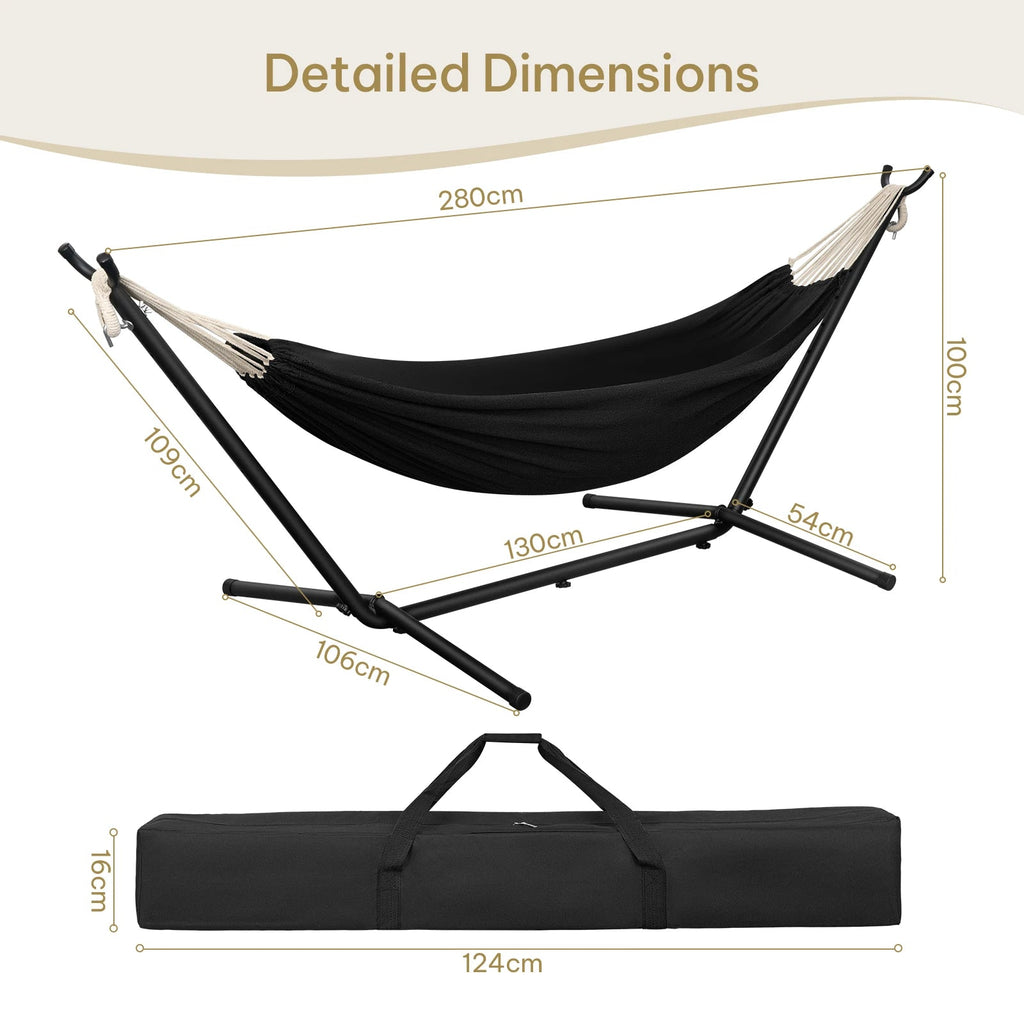 Hamac Double Portable avec Support – 250 kg, 2 Personnes, Camping & Jardin, 280×106×100 cm Soldes-ShopOnline