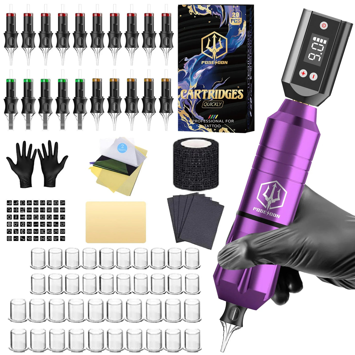 Tattoo Kit POSEIDON V5 Beautiful Tattoo Pen Kit For Permanent Makeup Tattoo Machine Kit Hot Tattoo Power Supply Tattoo Gun Kit Soldes-ShopOnline