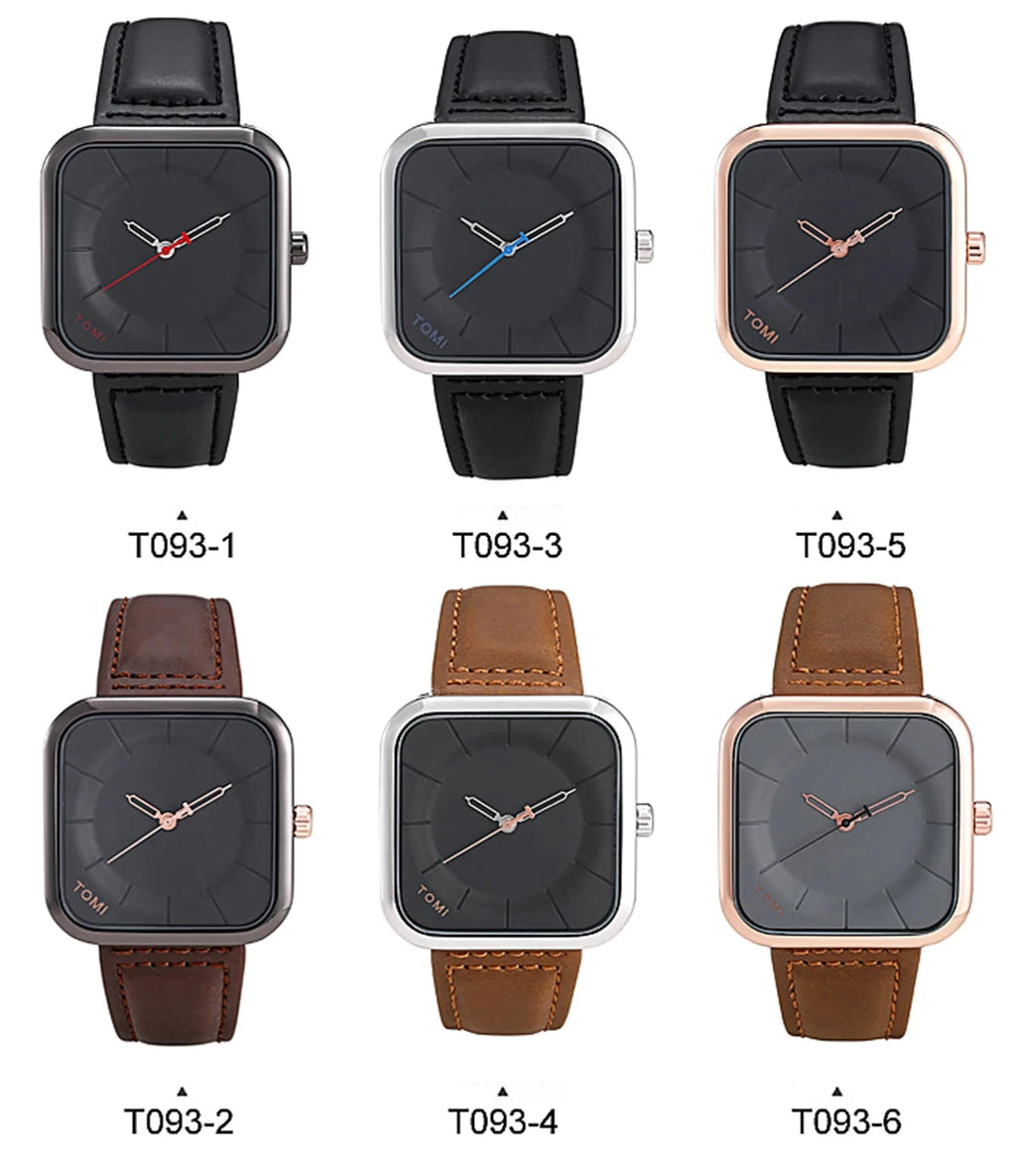 TOMI Fashion Simple Black Quartz Watch Men's and Women's Square High Quality Elegant Men's Watch Leisure Calendar Quartz Watch Soldes-ShopOnline