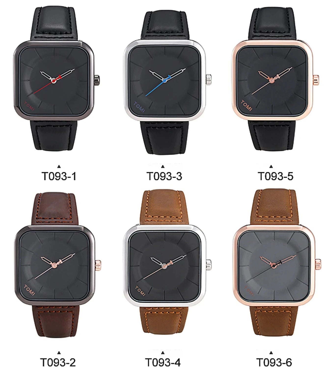 TOMI Fashion Simple Black Quartz Watch Men's and Women's Square High Quality Elegant Men's Watch Leisure Calendar Quartz Watch Soldes-ShopOnline