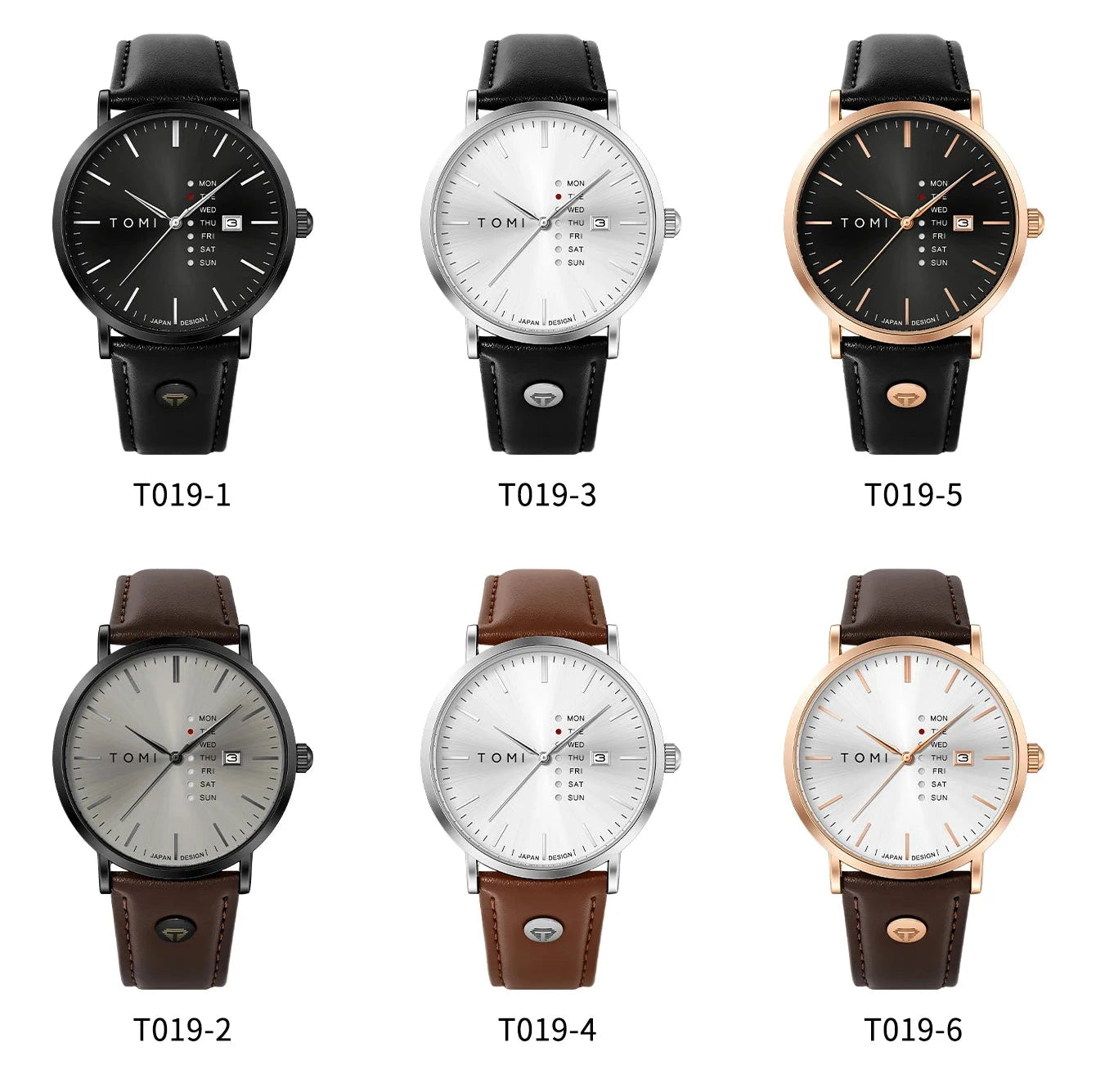 TOMI – Montre Quartz Homme Texturée Business | Bracelet Cuir, Jour & Calendrier, Verre Hardlex Soldes-ShopOnline