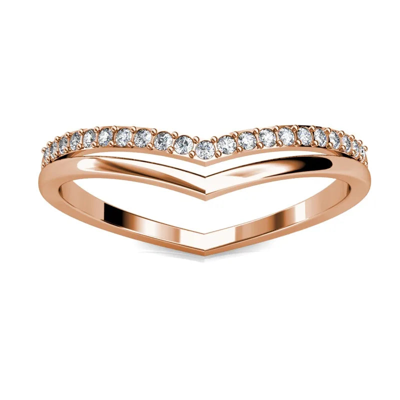 Daisini – Bague Double Rang Forme V Cristaux Swarovski | Laiton Plaqué Or Rose, Vintage Luxe Léger, Soirée & Quotidien Soldes-ShopOnline