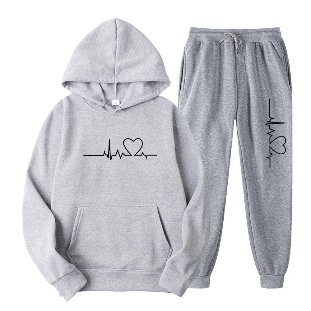 Ensemble Jogging Femme – Hoodie + Pantalon Sport, Imprimé, Printemps & Automne Soldes-ShopOnline