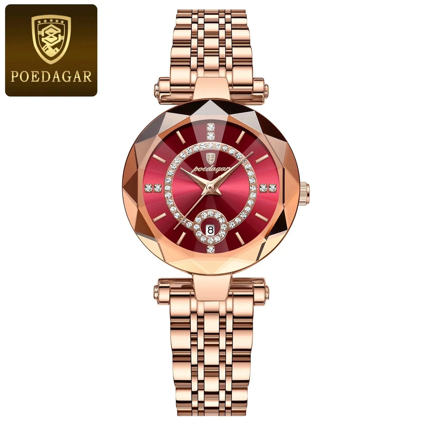 POEDAGAR Montre de luxe pour femme Montre à quartz pour dames en diamant de haute qualité Date étanche Montres pour femmes en acier inoxydable - Soldes-ShopOnline