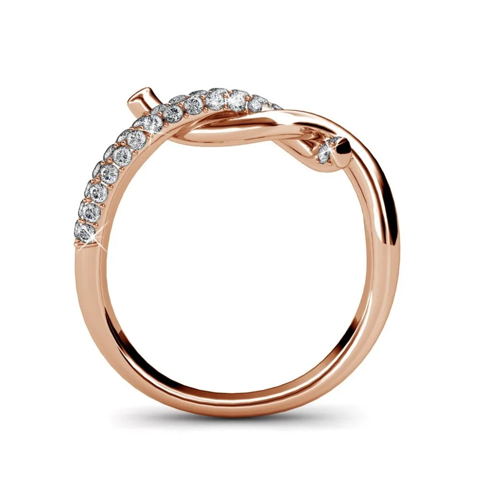 Daisini – Bague Criss-Cross 37 Cristaux Swarovski | Laiton Plaqué Or Rose, Design Entrelacé, Mariage & Anniversaire Soldes-ShopOnline