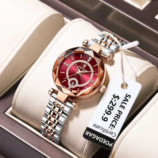 POEDAGAR Montre de luxe pour femme Montre à quartz pour dames en diamant de haute qualité Date étanche Montres pour femmes en acier inoxydable - Soldes-ShopOnline