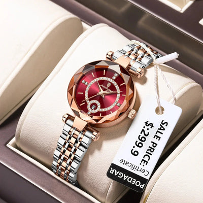 POEDAGAR Montre de luxe pour femme Montre à quartz pour dames en diamant de haute qualité Date étanche Montres pour femmes en acier inoxydable - Soldes-ShopOnline