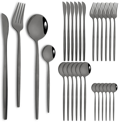 24pcs Stainless Steel Cutlery Set Knife Coffee Spoon Fork Dinnerware Set Mirror Durable Flatware Western Party Kitchen Tableware Soldes-ShopOnline