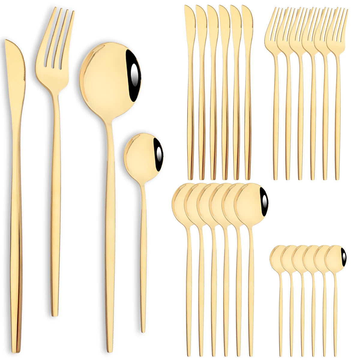 24pcs Stainless Steel Cutlery Set Knife Coffee Spoon Fork Dinnerware Set Mirror Durable Flatware Western Party Kitchen Tableware Soldes-ShopOnline