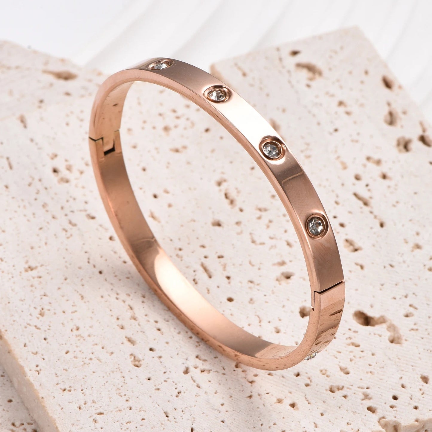 6mm Wide Exquisite Zircon Openable Bracelet for Women ,Stainless Steel Polished Bangle Bracelets,Girl Jewelry Gifts Soldes-ShopOnline