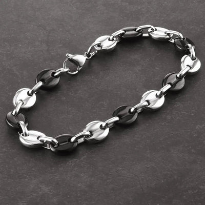 Bracelet Chaîne Homme 9mm Acier Inoxydable - Hip Hop Bicolore Soldes-ShopOnline