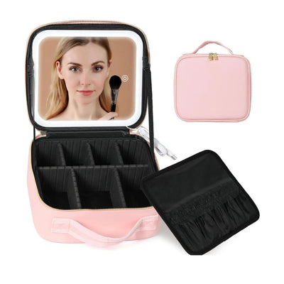 Travel Makeup Bag With LED Lighted Mirror, Makeup Train Case With Adjustable Dividers For Home,Gift,Vacation Soldes-ShopOnline