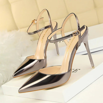86-1 Style Simple Slim Ultra High Heel Shallow Painted Leather Sexy Nightclub Slimming One-word Strap Women Cool Shoes Soldes-ShopOnline