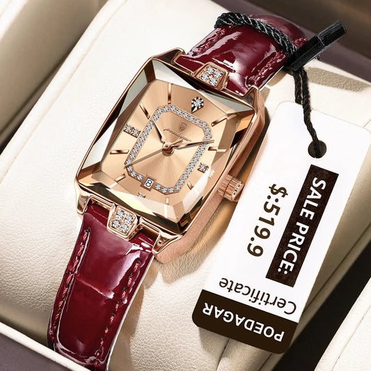 POEDAGAR Montre-bracelet de luxe pour femmes de haute qualité Montre rectangulaire à l'eau pour femme Montres en cuir Quartz pour femmes - Soldes-ShopOnline