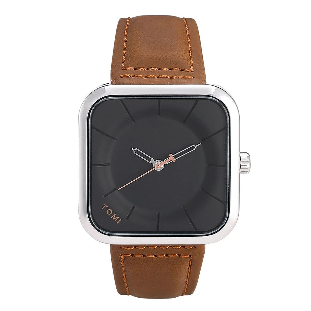 TOMI – Montre Quartz Carrée Noire Mixte | Bracelet Cuir, Design Épuré, Loisir & Business Soldes-ShopOnline