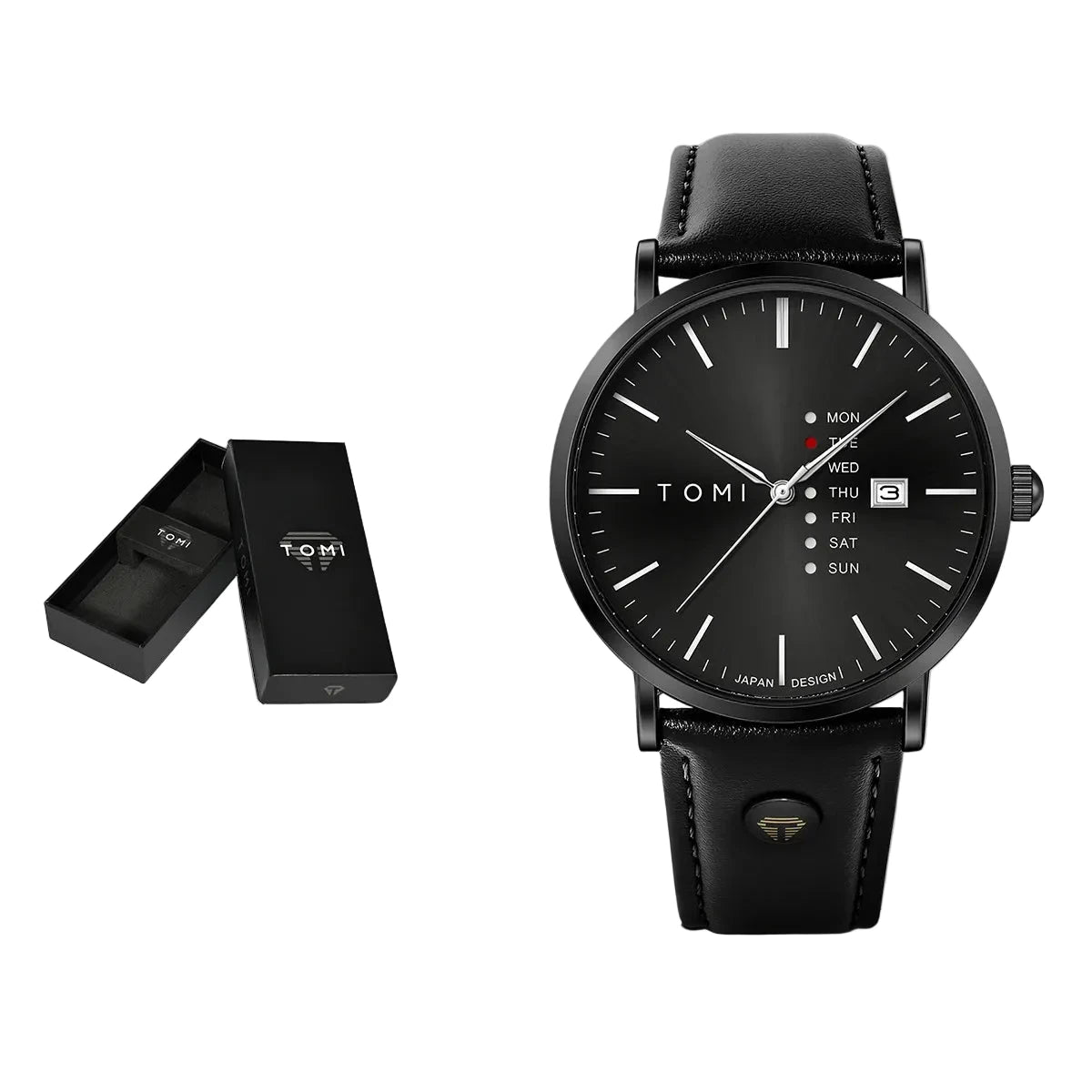 TOMI – Montre Quartz Homme Texturée Business | Bracelet Cuir, Jour & Calendrier, Verre Hardlex Soldes-ShopOnline