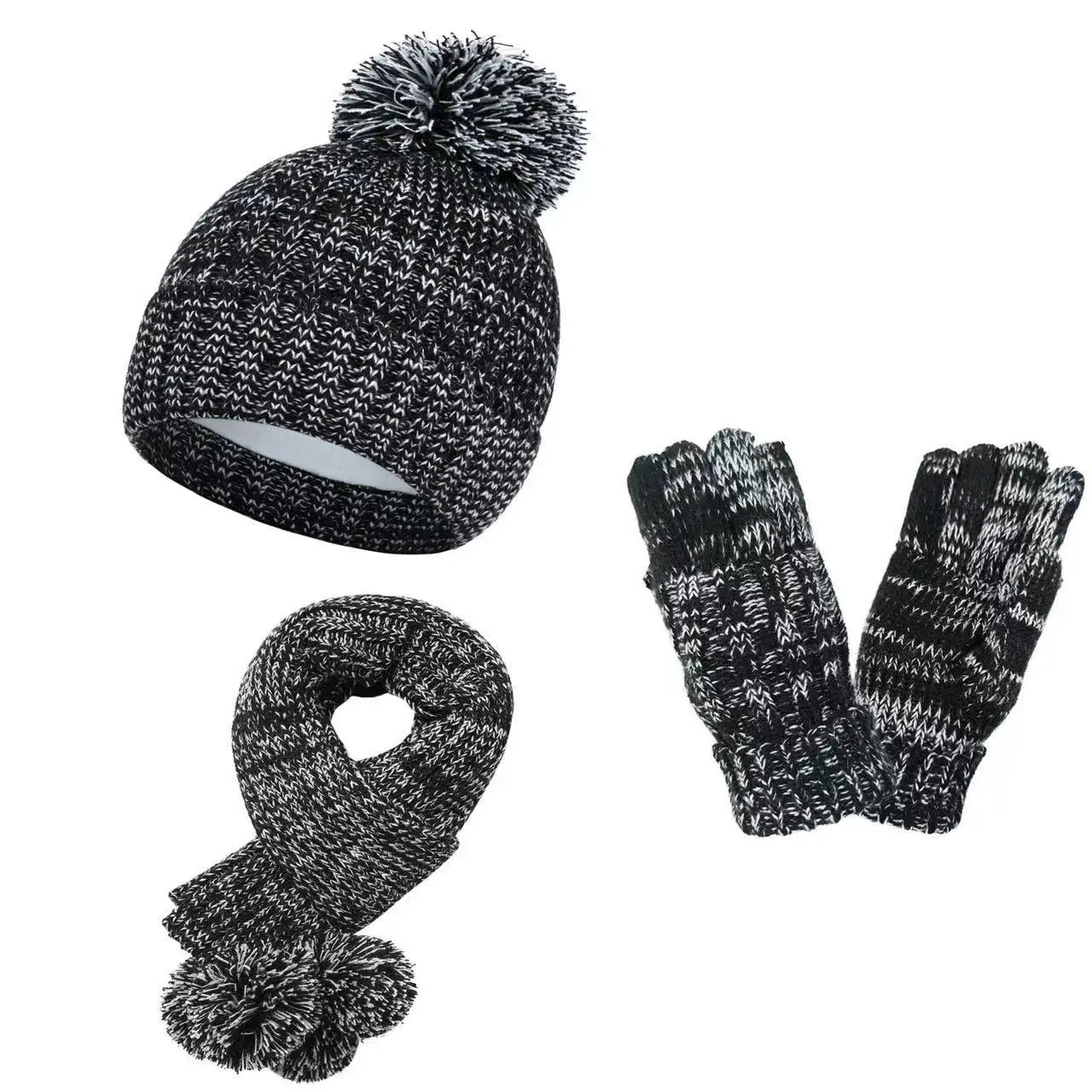6PCS Kids Hat Scarf Gloves Set Winter Warm Knit Bonnet Mittens for Boys Girls Soldes-ShopOnline