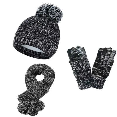 6PCS Kids Hat Scarf Gloves Set Winter Warm Knit Bonnet Mittens for Boys Girls Soldes-ShopOnline