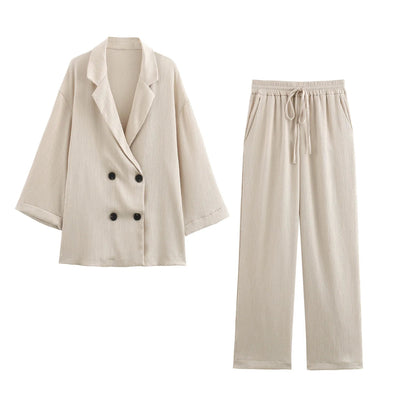 Autumn New Women's Clothing European And American Style Fashionable Wrinkled Suit Jacket Casual Pants Set Soldes-ShopOnline