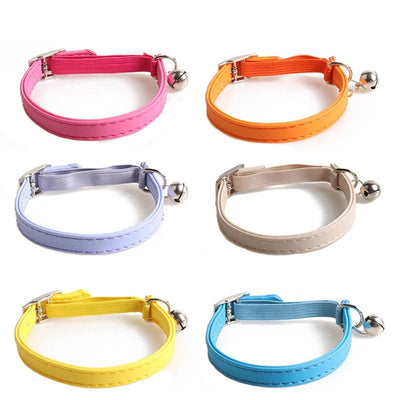 Macaron Color Cute Pet Cat Collar, Elastic Webbing Cat Collar Adjustable PU Color Small Collar with Bells for Puppies and Cats Soldes-ShopOnline