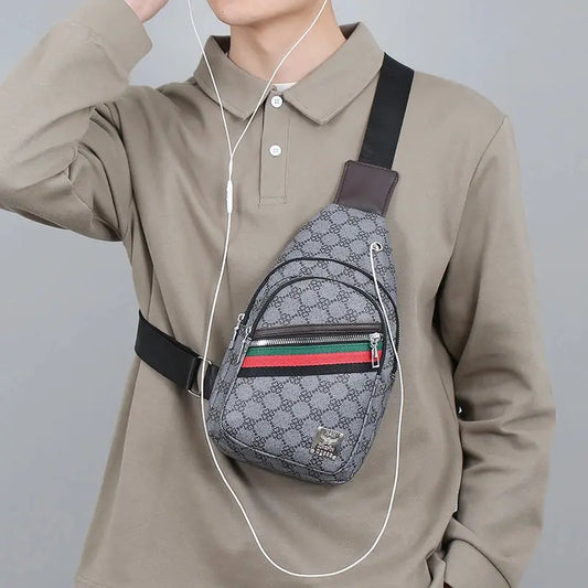 Sac de messager sac à bandoulières multifonction pour hommes Sacs de poitrine en tissu à bandoulière Sac à main décontracté avec trou pour écouteurs - Soldes-ShopOnline